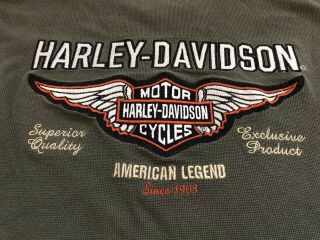 Harley Davidson Embroidered Logo Long Sleeve Metal Button Shirt Green Mens 2xl