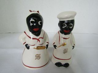 Black Americana Salt And Pepper Shakers - Hand Painted Japan - Cooks
