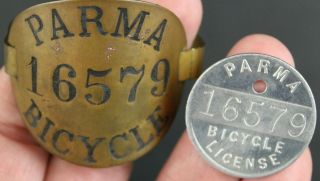 Vintage Parma Ohio Bicycle License Plate Badge & Coin Token 16579
