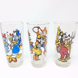 Set Of 3 Happy Birthday Mickey Collector Drinking Glasses 1978 Pepsi Walt Disney