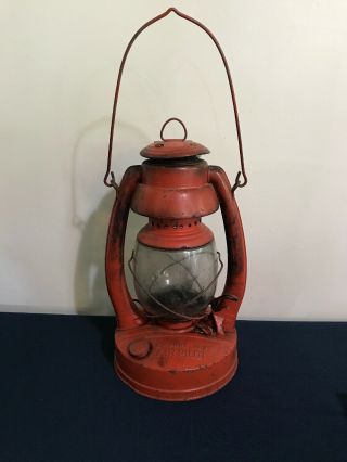 Vintage Red/orange Embury Air Pilot No.  2 Lantern Warsaw Ny 30 Glass Globe.