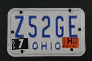 Vintage 1981 1982 Ohio Motorcycle License Plate Z52ge