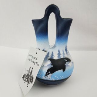 Native American Wedding Vase By Cedar Mesa Orca Whales,  Pacific Northwest,  6.  75 "