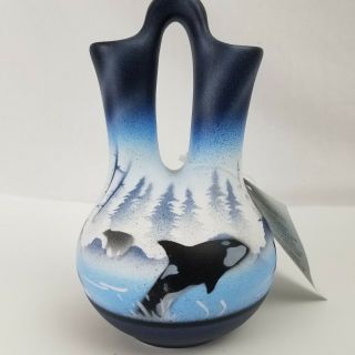 Native American Wedding Vase by Cedar Mesa Orca Whales,  Pacific Northwest,  6.  75 