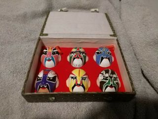 Vtg Chinese Opera Miniature Hand Painted Face Masks Collectors Set Of 6