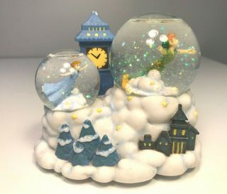 Disney Peter Pan Wendy Silver Bells Musical Snow Globe Enesco 2 Globes In 1