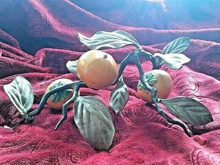 Vintage Japanese Bronze Persimmon And Leaves Branch Okimono Heavy Japan 13 " Wide