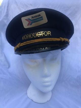 Vintage Blue Amtrak Conductor Hat Medium