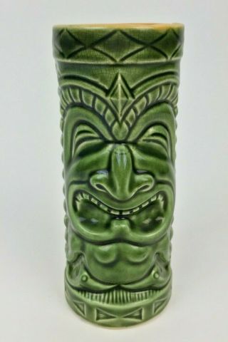 Hawaiian Tiki Totem Pole Mug Green Ceramic Drinking Glass 6.  75 " Tall Island Rum