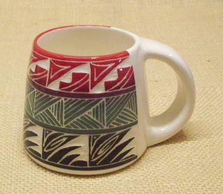 Ute Mountain Native American Pottery Small Coffee Mug Traditional Design Red