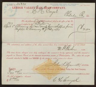 6 Lehigh Valley Railroad Stamped Revenue Paper Documents Philadelphia,  PA 1876 2