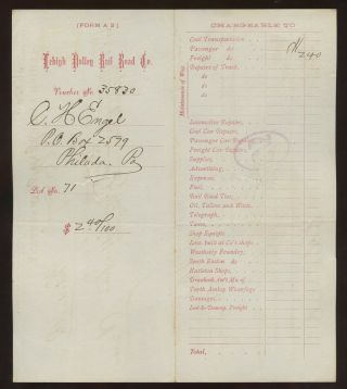 6 Lehigh Valley Railroad Stamped Revenue Paper Documents Philadelphia,  PA 1876 3