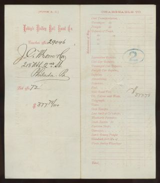 6 Lehigh Valley Railroad Stamped Revenue Paper Documents Philadelphia,  PA 1876 5