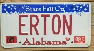 Stars Fell On Alabama Vanity License Plate/tag - Erton Embossed