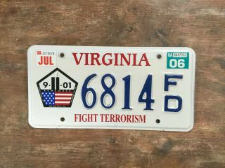 2006 Virginia License Plate Fight Terrorism 9 - 11 - 01