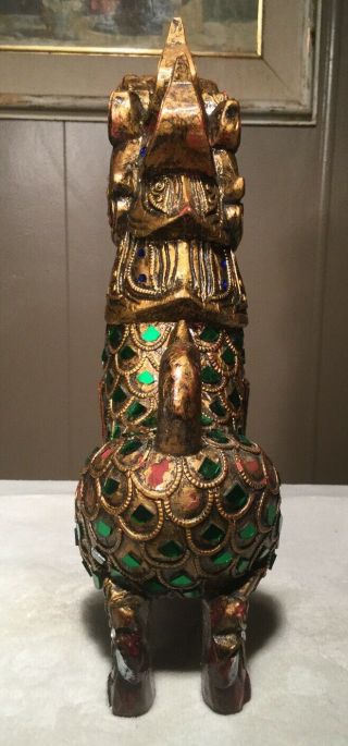 Vintage Gold Foo Dog Hand Carved Wooden Statue 12 1/2” Tall 3