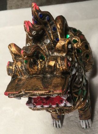 Vintage Gold Foo Dog Hand Carved Wooden Statue 12 1/2” Tall 8