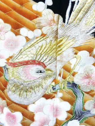 01vbcf 1766 Silk Vintage Tomesode Fabric Japanese Kimono Embroidery Birds