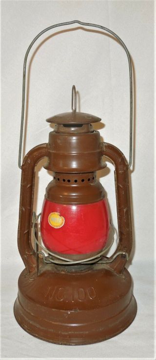 Vintage Dietz Lantern P.  G.  &e.  Co N.  Y.  U.  S.  A.  Brown & Red Globe 100 Glass Metal