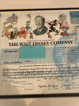The Walt Disney Company - One Share - (1) Certificate of Stock - 1993 4