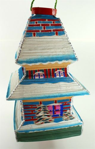 Vintage Japanese Paper Lantern,  NIB,  Square Temple or House,  Multicolor 8