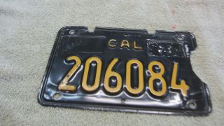 1963 California Motorcycle License Plate 206084 Has Damage