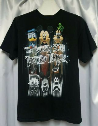 Rare Disney The Twilight Zone Tower Of Terror Black Graphic T - Shirt Size Large