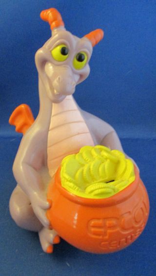 Disney Epcot Figment Collectible Plastic Figment Holding Pot Of Gold Piggy Bank