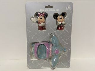 Disney Parks Mickey & Minnie Flying Dumbo Salt And Pepper Shaker Holder Set