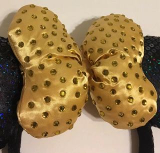 Disney Parks Minnie Mouse Sequined Ear Headband Golden Bow And Sparkles 2