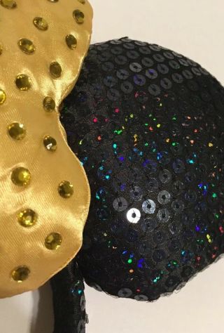 Disney Parks Minnie Mouse Sequined Ear Headband Golden Bow And Sparkles 4