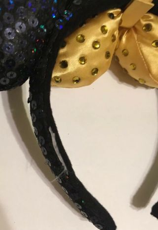 Disney Parks Minnie Mouse Sequined Ear Headband Golden Bow And Sparkles 6