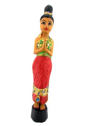 Thai Doll Wooden Statue Traditional Thailand Sawasdee Lady Figurine Collectible