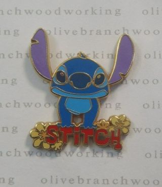 Jds 2003 Japan Disney Store Lilo & Stitch Name Pin With Hawaiian Hibiscus Flower