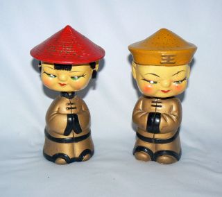 Japanese Vintage Bobble Head Nodder Figures Girl And Boy