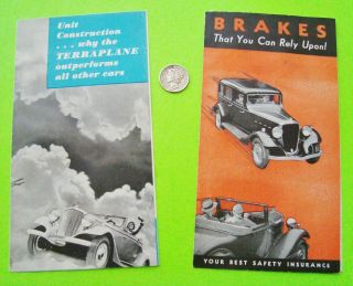 2 Oddball 1933 Terraplane Small Folder Brochures Construction / Brakes Only Fair