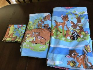 Vintage Walt Disney Bambi 3 Piece Twin Sheet Set - Flat,  Fitted Sheets & Pillow