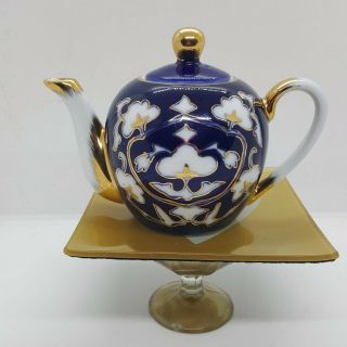 Russian Lomonosov Porcelain Cobalt Tea Pot 1937