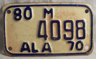 Alabama Motorcycle License Plate 1970 80 M 4098 Vintage Motorcycle Tag