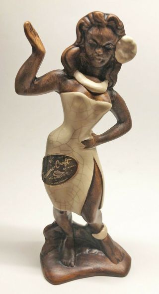 Vintage Mid Century 7.  5” Hawaiian Tiki Hula Dancers Figurines by Treasure Craft 3