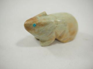 Vintage Zuni Carved Stone Rabbit Fetish Figurine With Turquoise Eyes