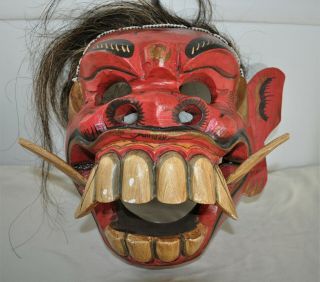 Balinese Art Demon Mask Antique Hand Carved Wooden Bali Barong Raksasa Rangda 2