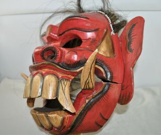 Balinese Art Demon Mask Antique Hand Carved Wooden Bali Barong Raksasa Rangda 4