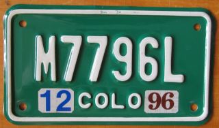 Colorado 1996 Motorcycle License Plate M7796l