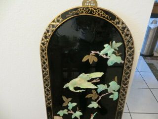 VTG Black Lacquer Chinese Oriental Asian Wall Plaque Picture Art Mother of Pearl 3