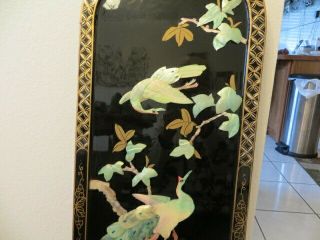 VTG Black Lacquer Chinese Oriental Asian Wall Plaque Picture Art Mother of Pearl 4