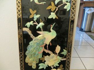 VTG Black Lacquer Chinese Oriental Asian Wall Plaque Picture Art Mother of Pearl 5