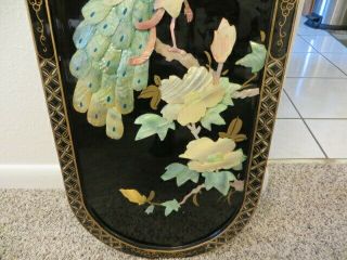 VTG Black Lacquer Chinese Oriental Asian Wall Plaque Picture Art Mother of Pearl 6