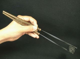 Vintage Japanese Signed Hand Tooled Forged Iron Chado Hibashi Fire Chopsticks