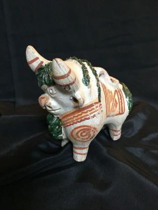 Vintage Peruvian Pottery Bull Torito De Pucara Terracotta Bull Figurine Folk Art